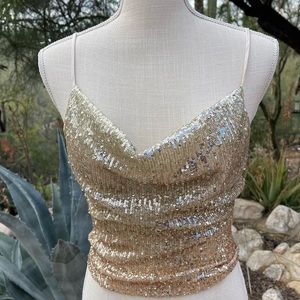Free People Small Glitter Tank Gold